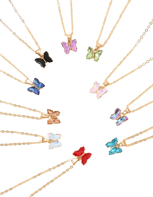 10 pcs Colorful Crystal Gold Chain Butterfly Necklaces